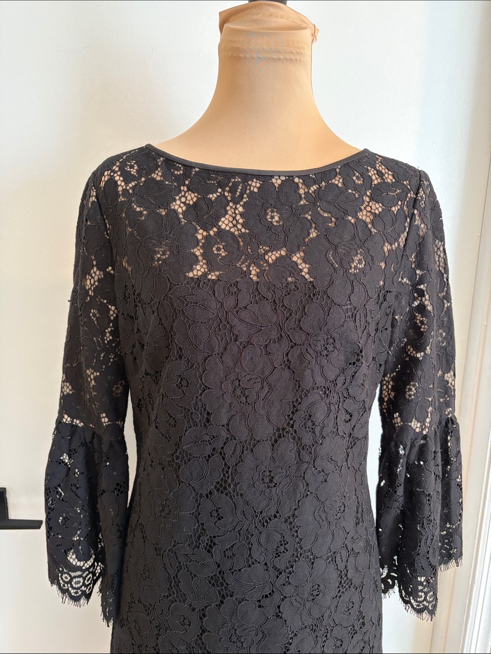 Lauren Ralph Lauren black mini dress with lace overlay 3/4 sleeves zip up back 6 - Picture 2 of 8